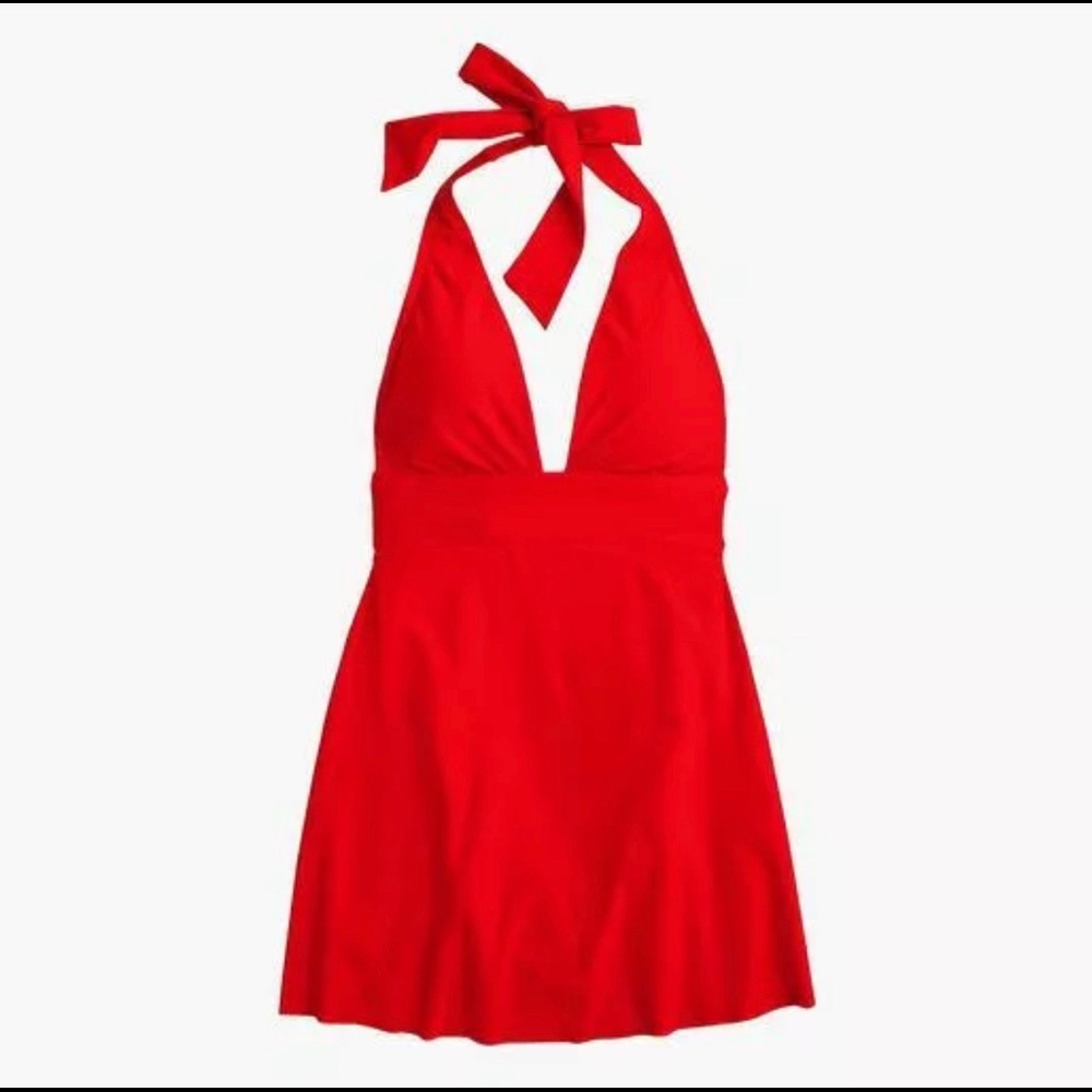 JCrew Plunging Halter Swim Dress J2823 Red 4